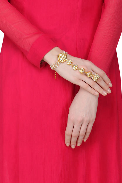 Gold Plated Pearls and Kundan Haath Phool