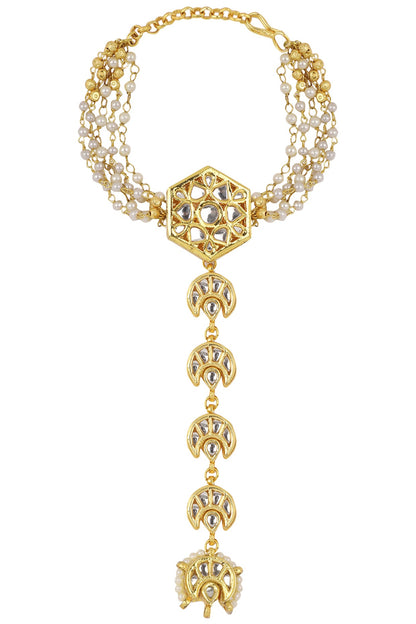 Gold Plated Pearls and Kundan Haath Phool