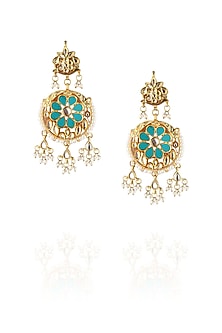 Gold finish turquoise stone chandbaali earrings