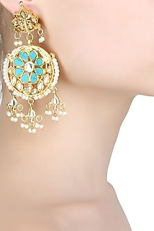 Gold finish turquoise stone chandbaali earrings