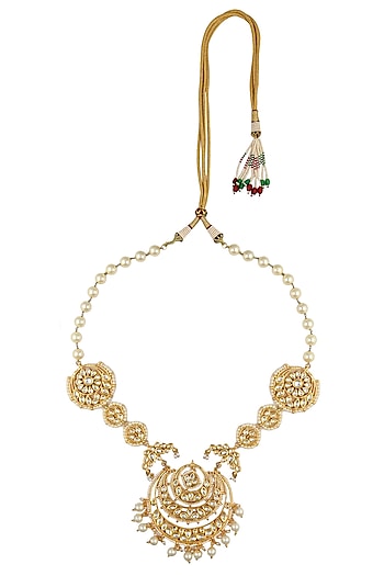 Kundan studded chandbali pearl string necklace