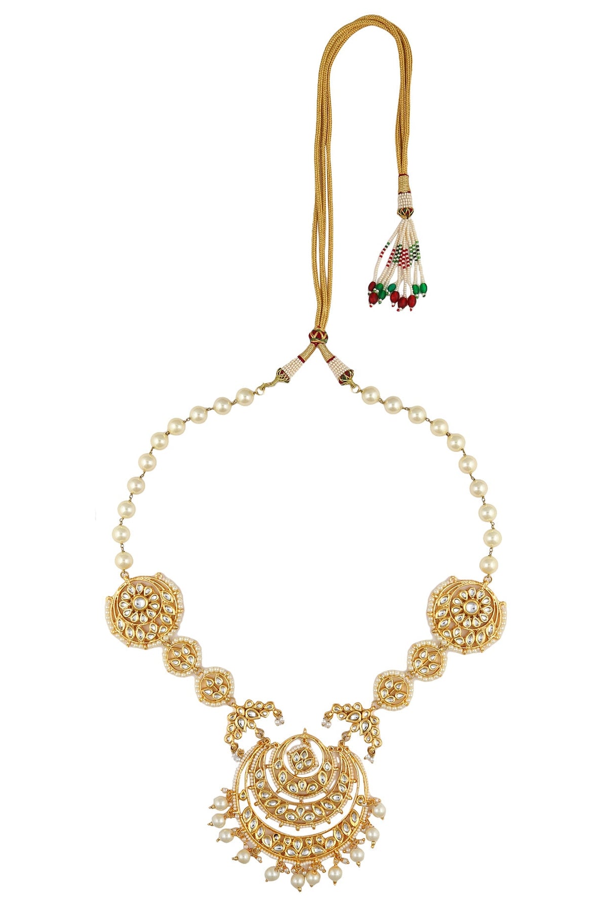 Kundan studded chandbali pearl string necklace
