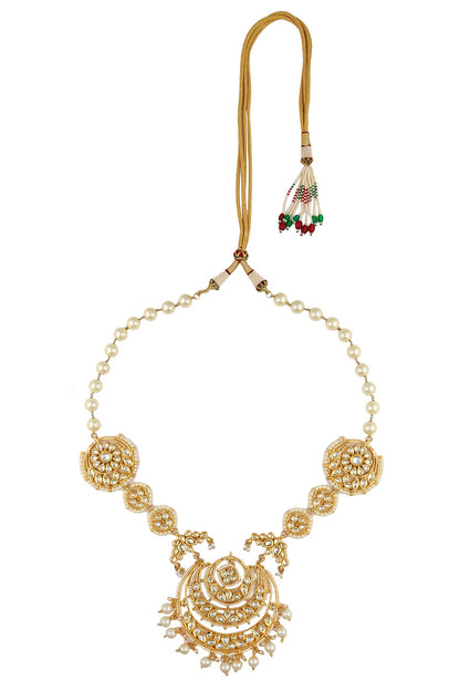 Kundan studded chandbali pearl string necklace