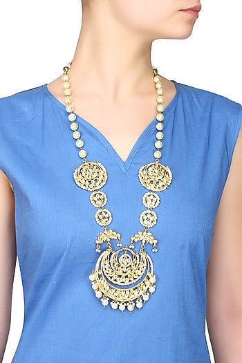 Kundan studded chandbali pearl string necklace