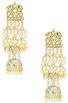 Gold Finish Kundan and Meenakari Earrings