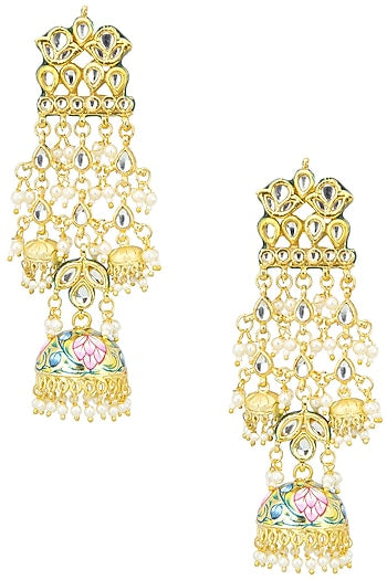 Gold Finish Kundan and Meenakari Earrings