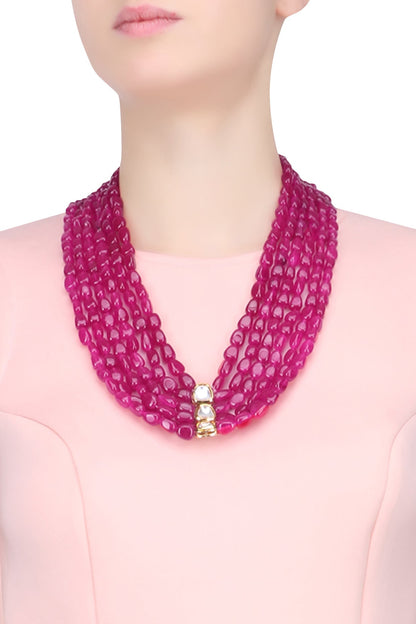 Ruby Stones Multi String Statement Necklace
