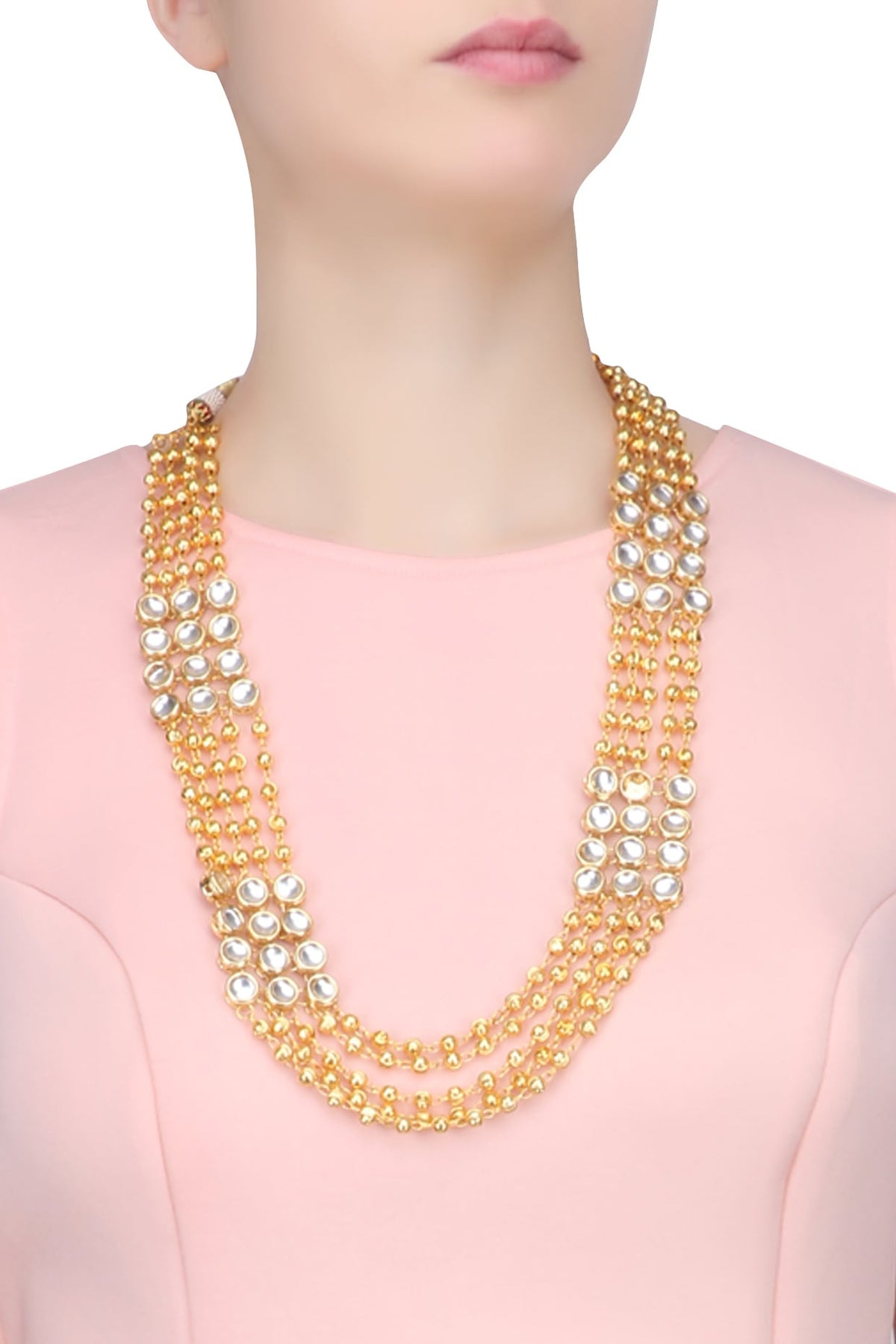 Golden Beads and Kundan Stones Gold Finish String Necklace