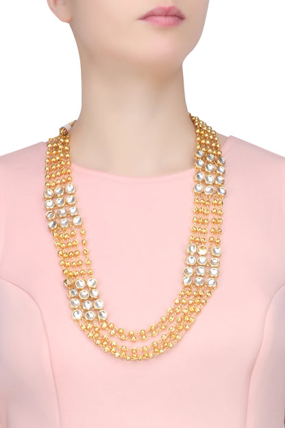 Golden Beads and Kundan Stones Gold Finish String Necklace