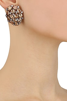 Gold Finish Swarovski and Stones Studded Earrings