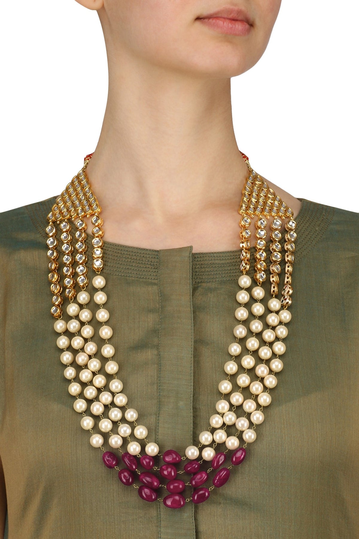 Three Tier Beaded Long Necklace