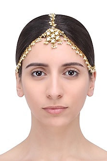 Gold Finish Three String Pearl Matha Patti