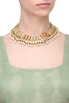 Gold Finish Kundan and Pearl Necklace
