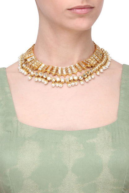 Gold Finish Kundan and Pearl Necklace