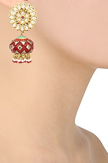 Gold Finish Kundan and Meenakari Earrings