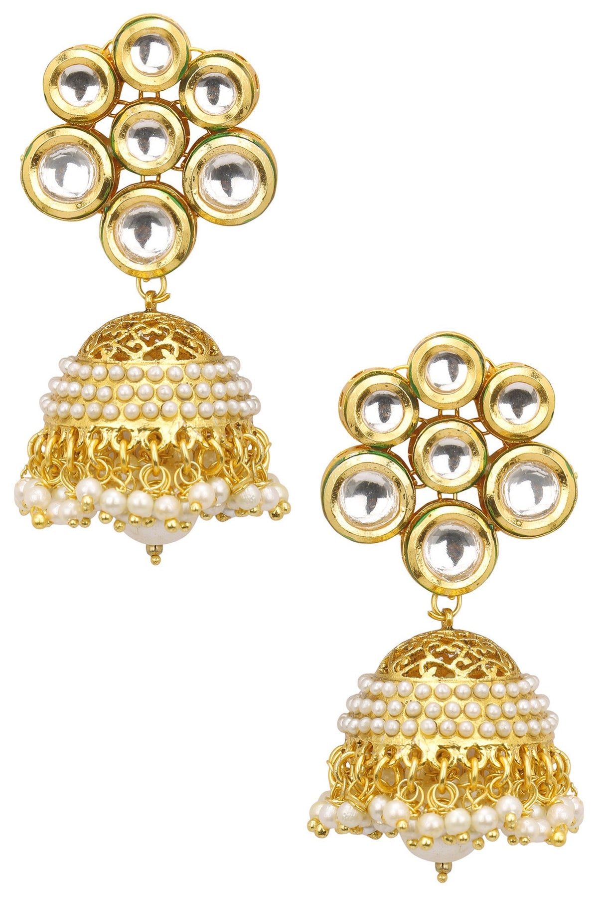 Gold Finish Cutwork Jhumki Earrings