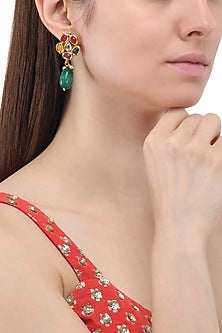 Gold Finish Kundan and Semi Precious Stone Dangler Earrings
