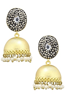 Gold Finish Zircons and Pearls Jhumki Earrings
