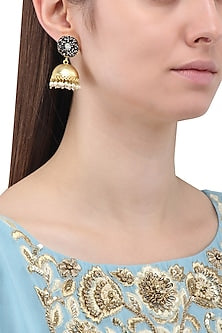 Gold Finish Zircons and Pearls Jhumki Earrings