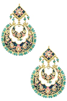 Gold Finish Meenakari Chandbali Earrings
