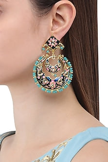 Gold Finish Meenakari Chandbali Earrings