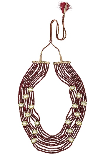 Gold Finish Polki and Maroon Beads Necklace