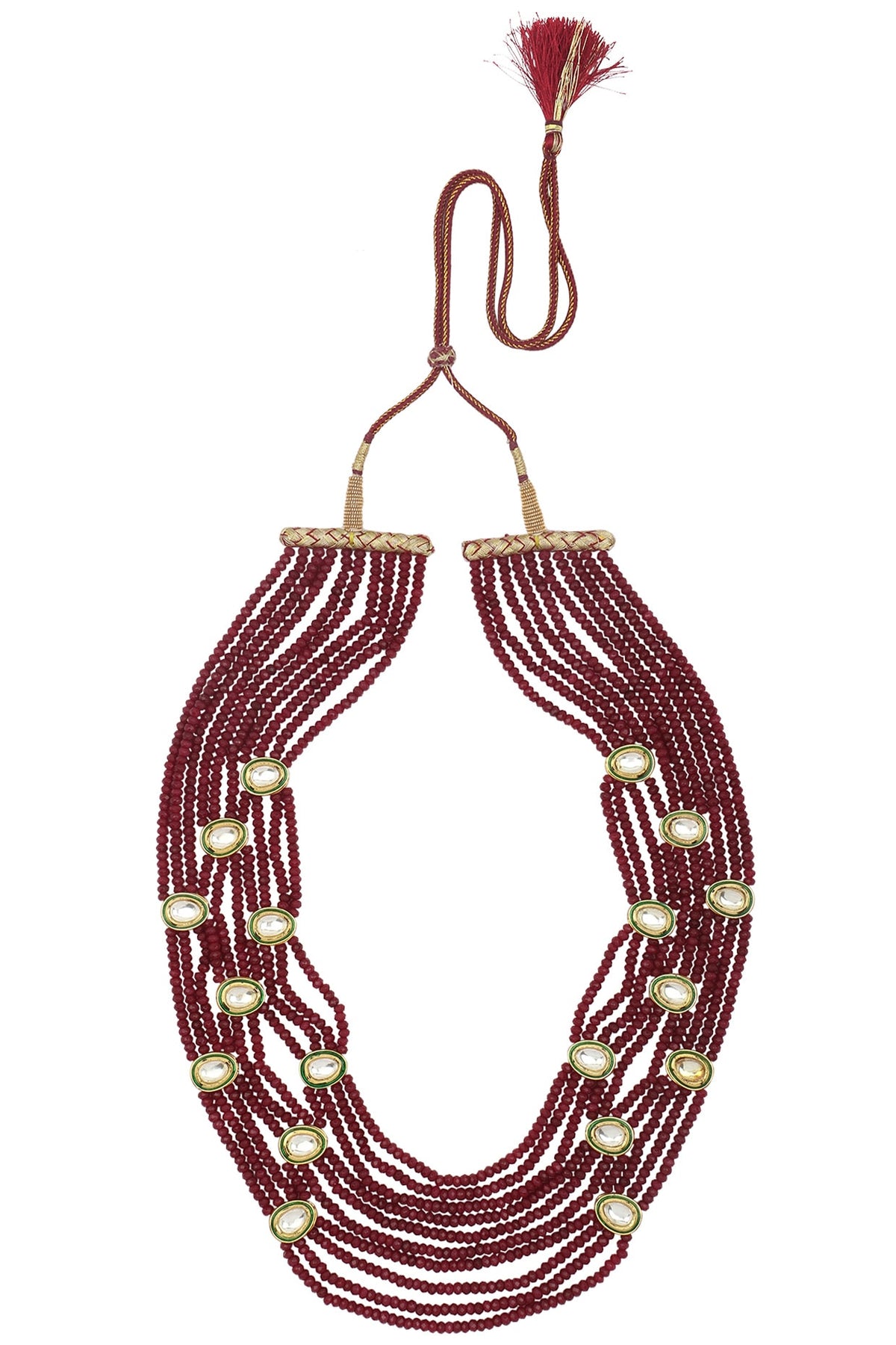 Gold Finish Polki and Maroon Beads Necklace