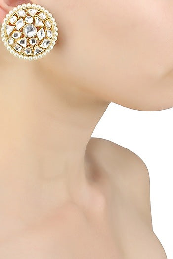 Gold finish uncut polki stud earrings