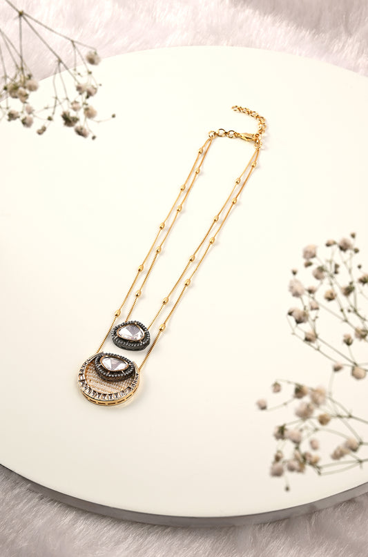 Layered Dainty Necklace With Polki