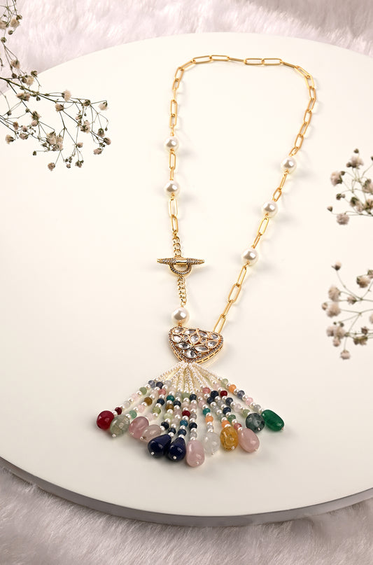 Petite Gold Toned Multi Colour Necklace