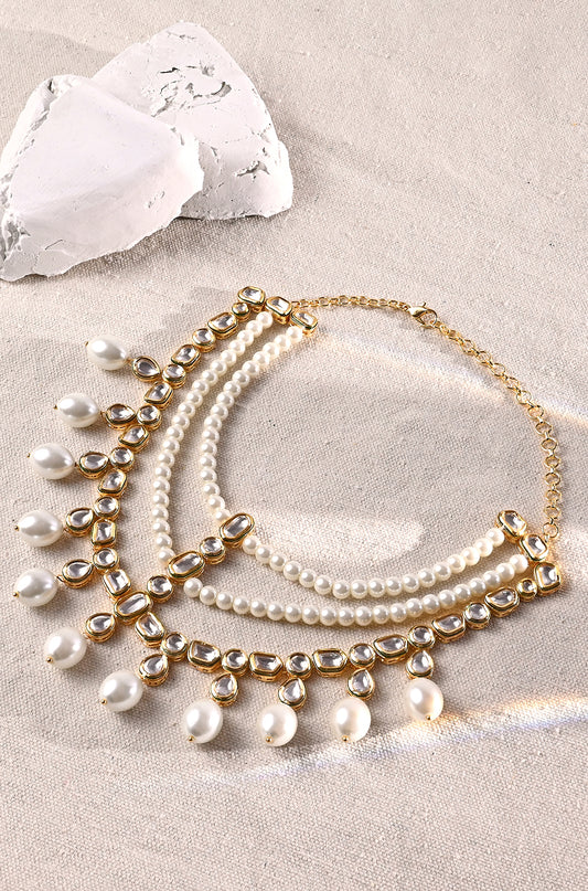 Classic Pearl Necklace With Polki