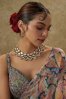 Gold Finish Kundan Polki Choker Necklace Set