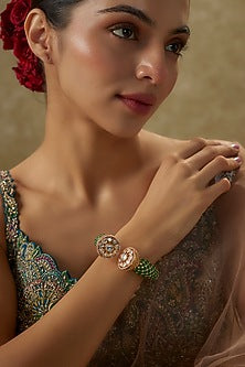 Gold Finish Kundan Polki & CZ Meenakari Kada