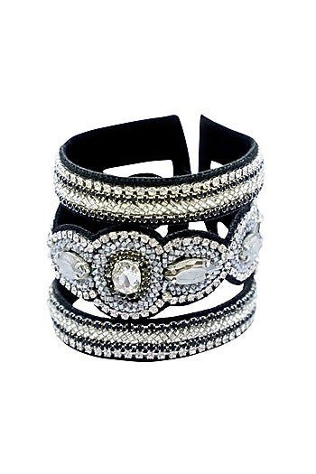 Silver Hand Embroidered Cuff Bracelet