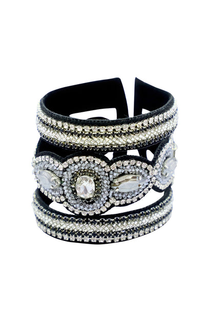 Silver Hand Embroidered Cuff Bracelet