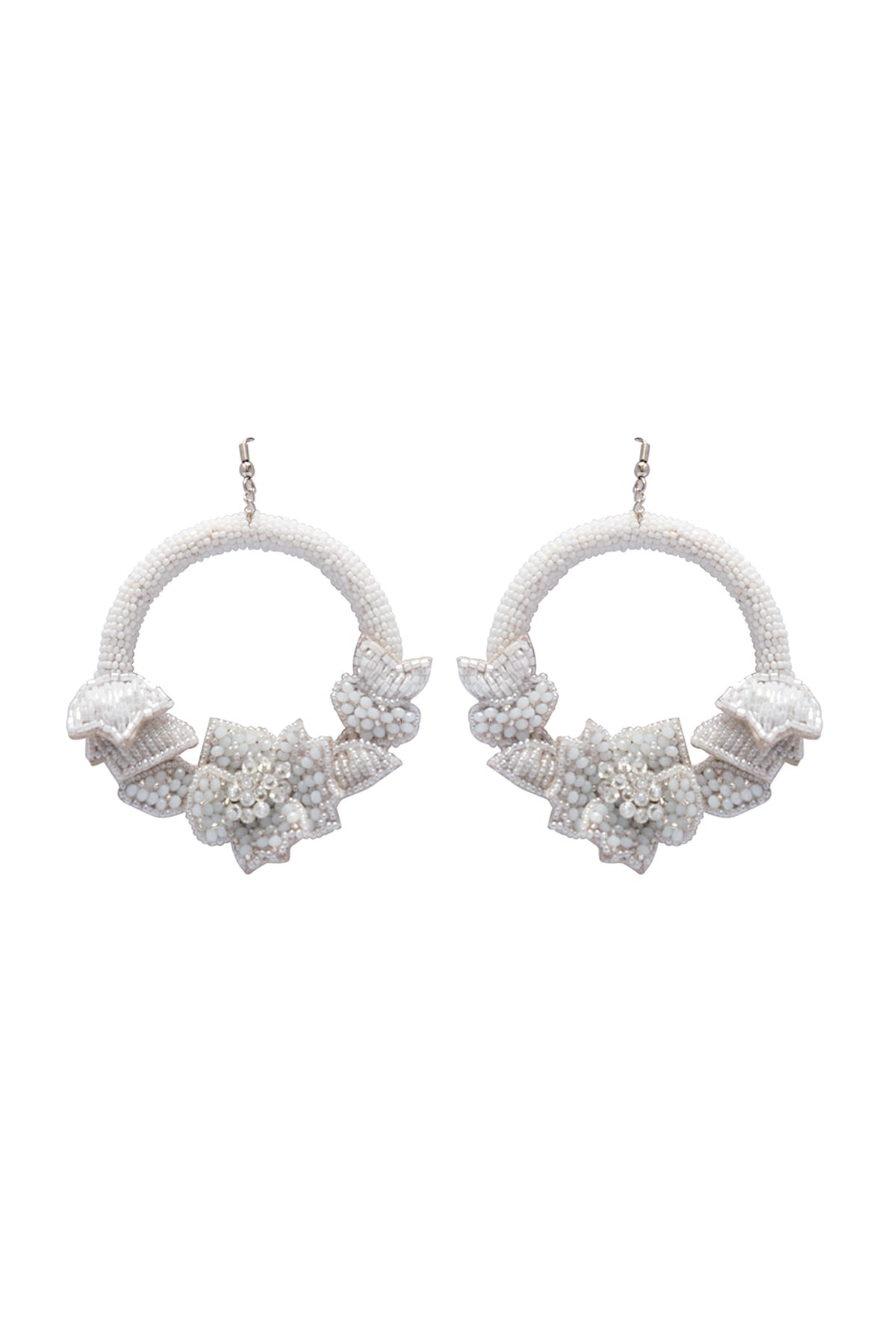 White Hand Embroidered Earrings