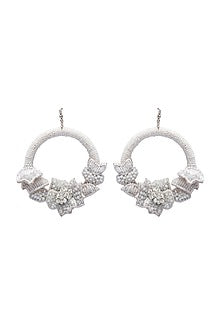White Hand Embroidered Earrings