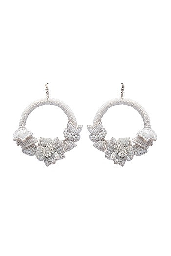 White Hand Embroidered Earrings