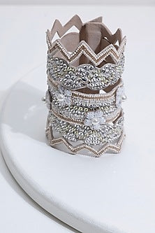 White Hand Embroidered Cuff Bracelet