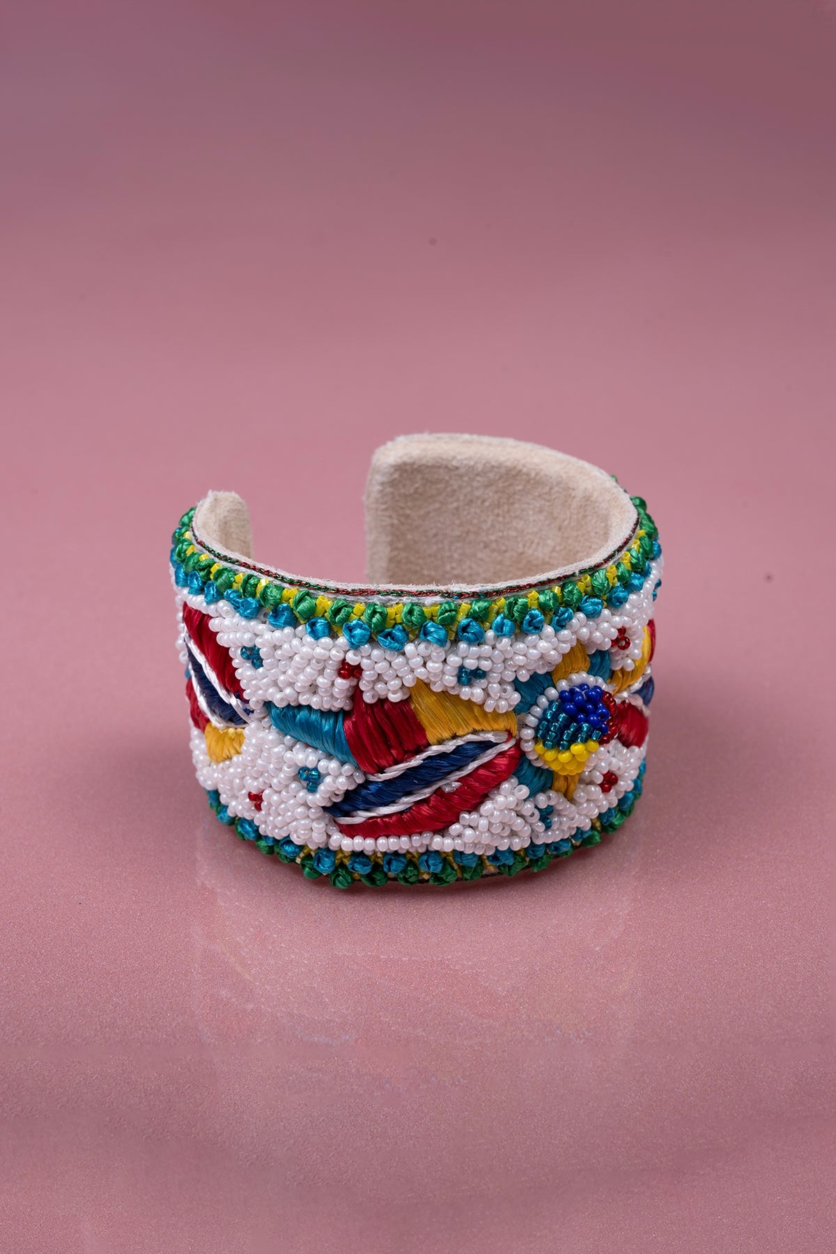 White Hand Embroidered Cuff Bracelet