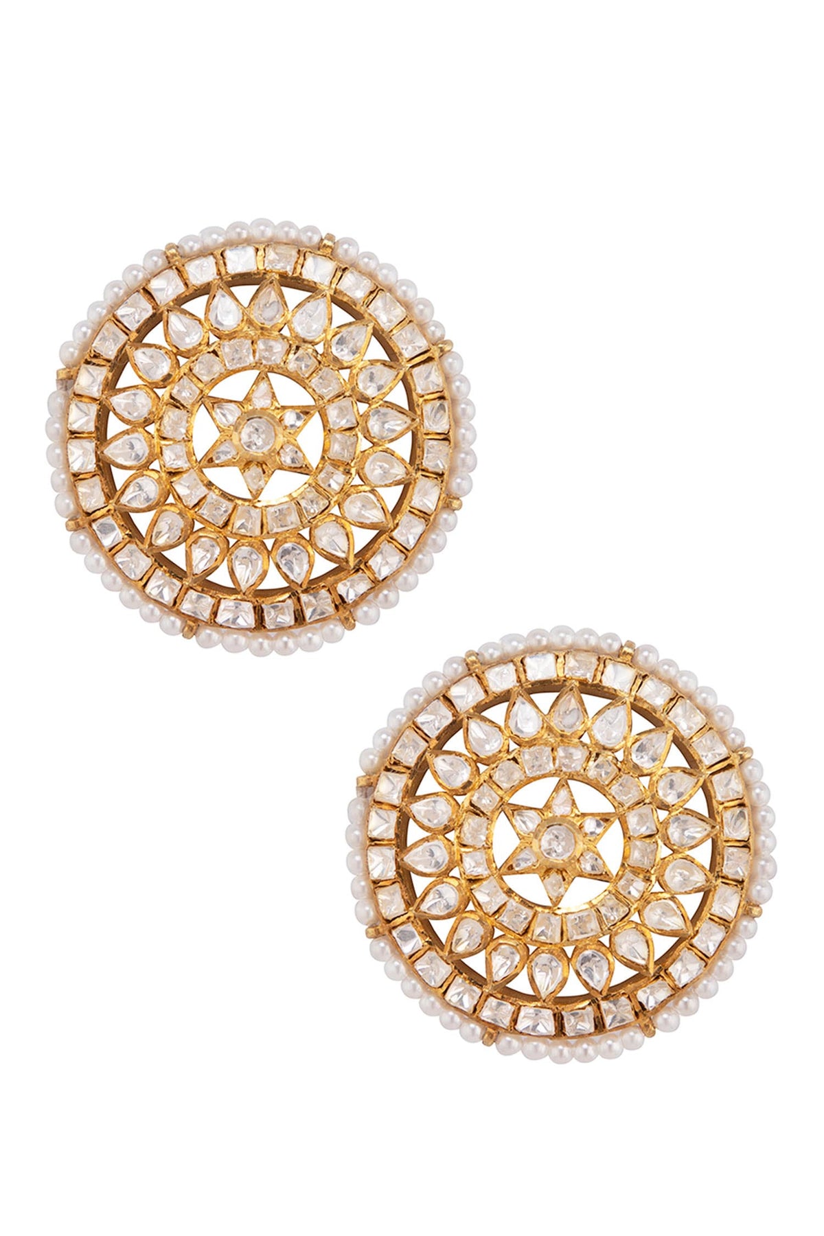 Polki & Pearl Circular Stud Earrings 