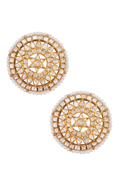 Polki & Pearl Circular Stud Earrings 