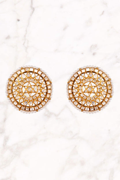 Polki & Pearl Circular Stud Earrings 
