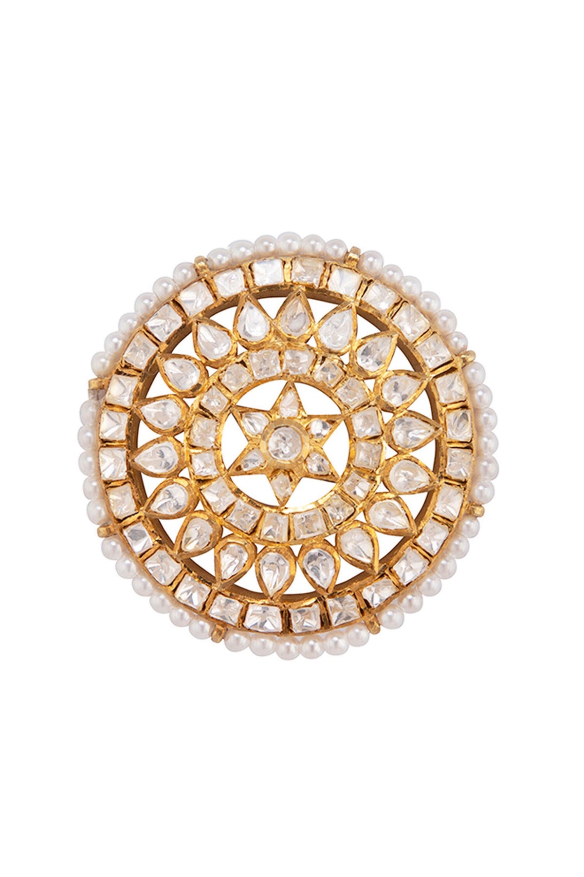 Polki & Pearl Circular Stud Earrings 