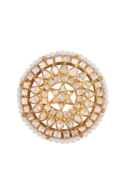 Polki & Pearl Circular Stud Earrings 