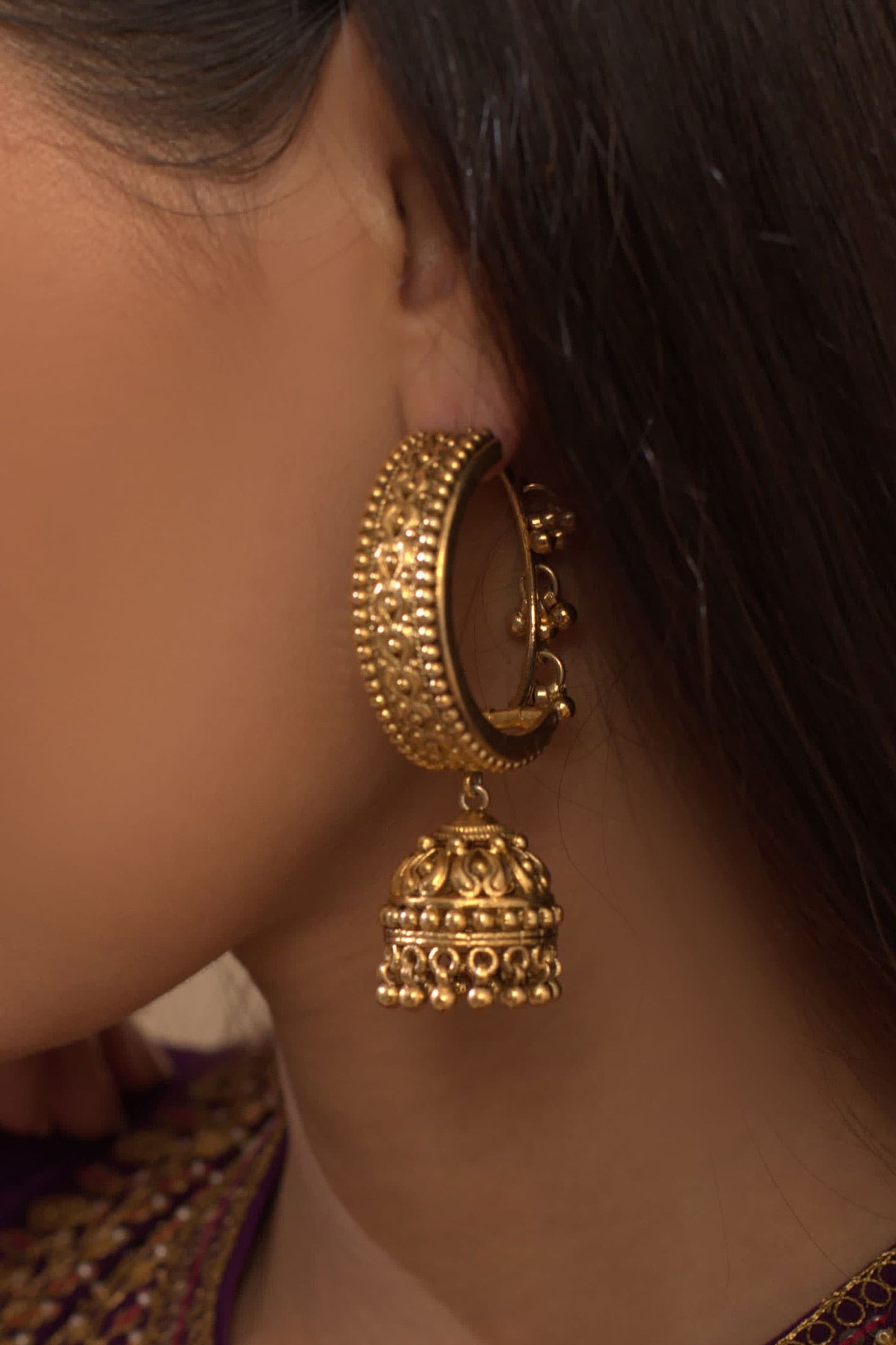Carved Hoop Jhumkas 