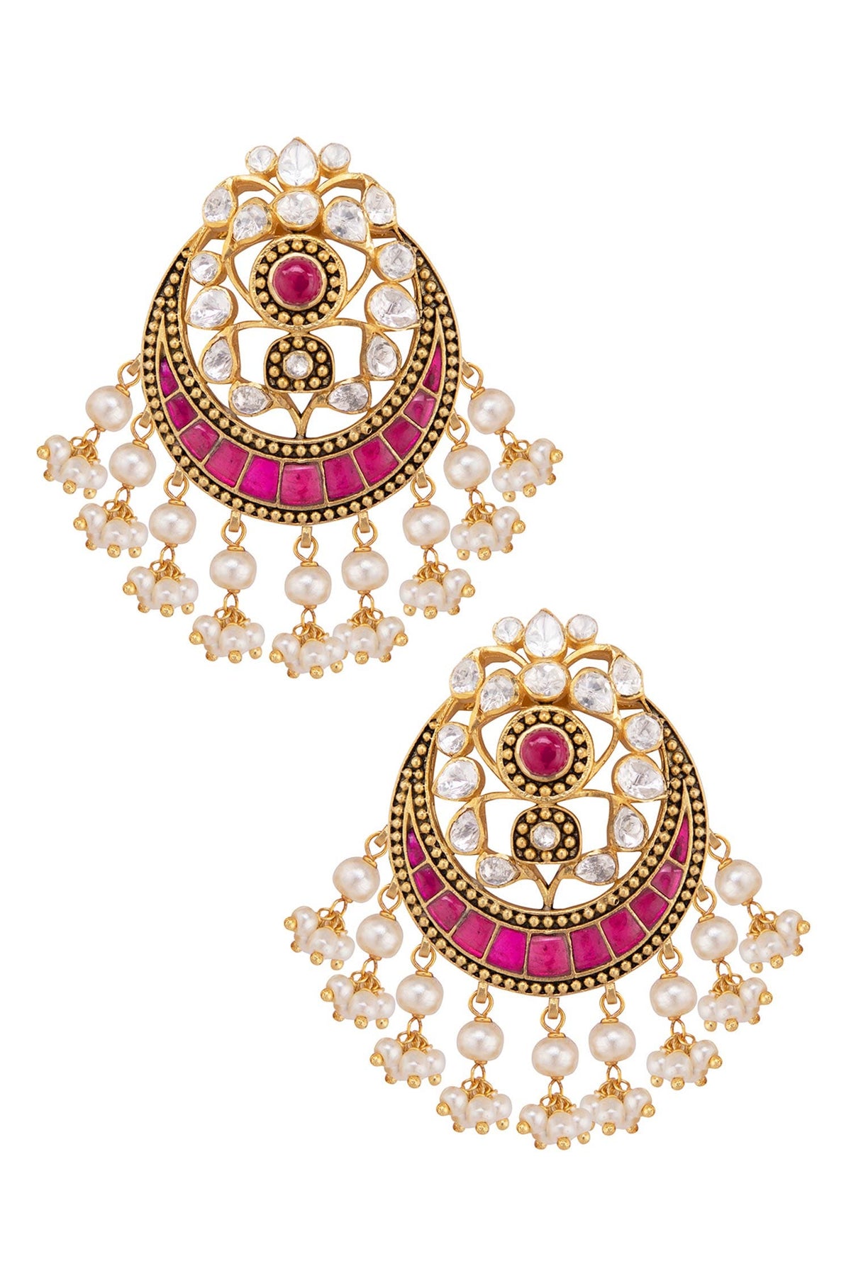 Gold Vellore Polki Pearl Chandbalis 