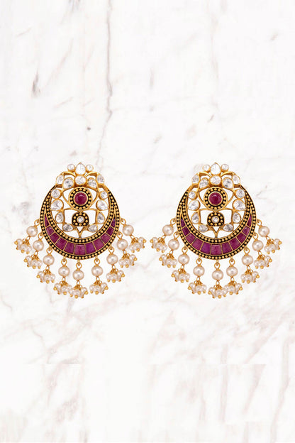 Gold Vellore Polki Pearl Chandbalis 