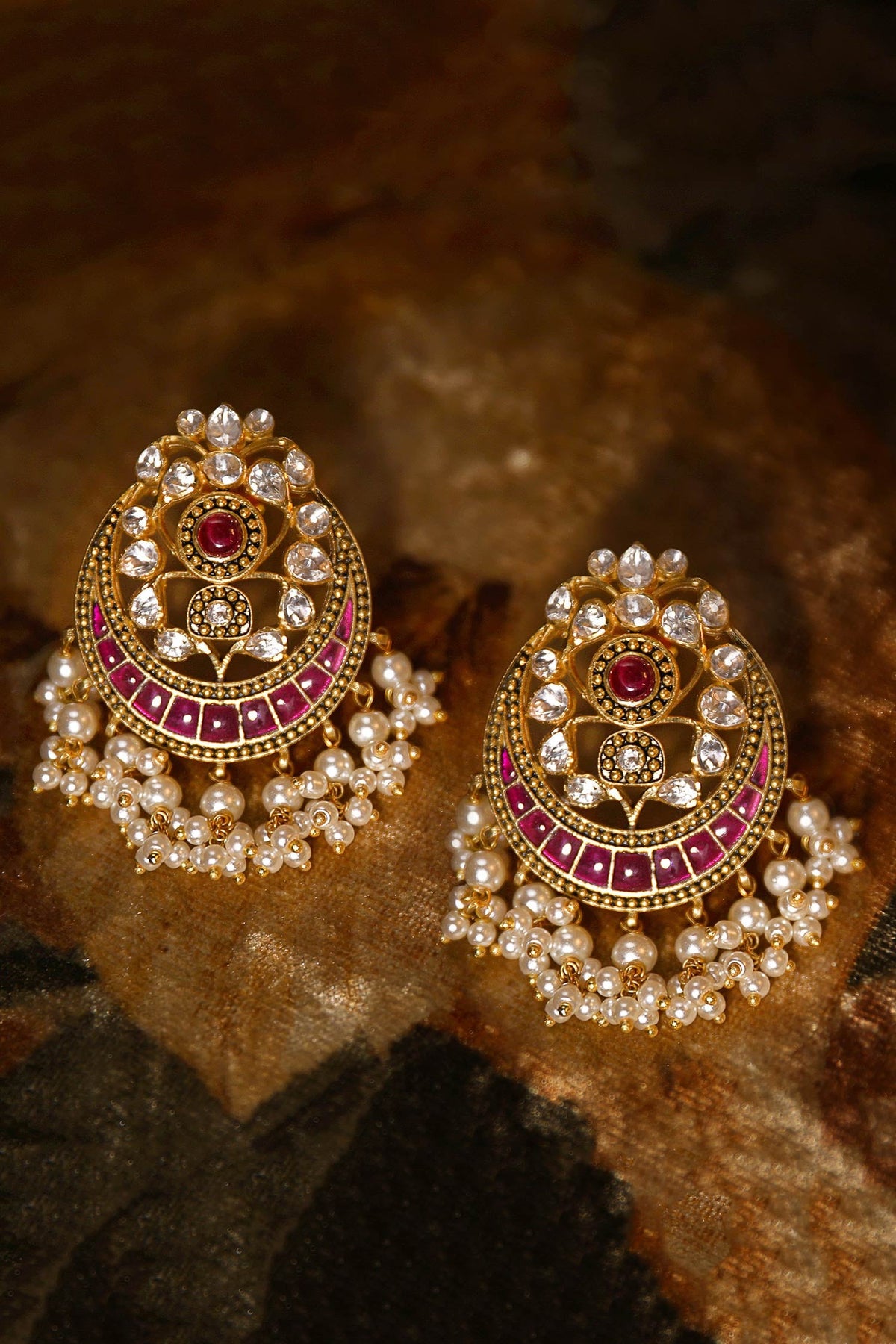 Gold Vellore Polki Pearl Chandbalis 