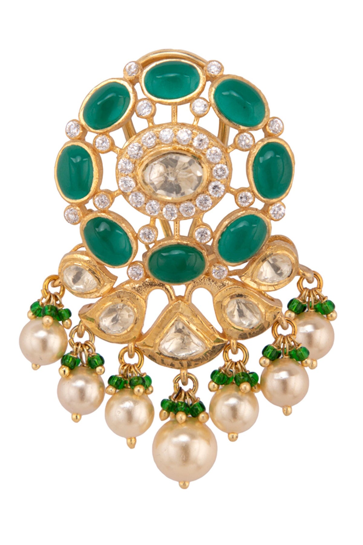 Gold Floral Polki Pearl Drop Danglers 